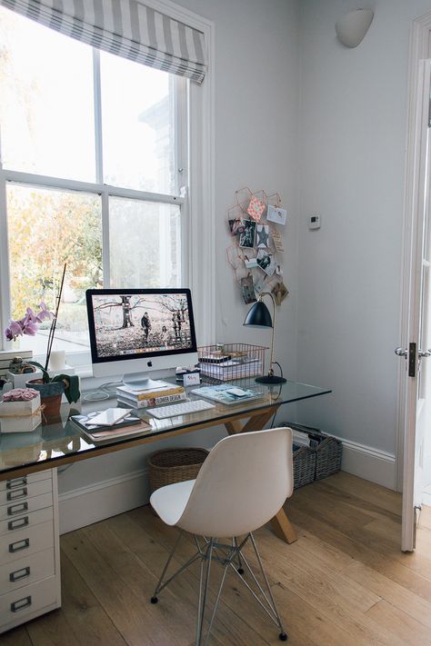 Glass topped desk Glass Desk Setup Aesthetic, Glass Top Desks, Glass Desk Bedroom, Office With Glass Desk, Glass Desk Setup, Clear Desk Aesthetic, Glass Desk Aesthetic, Glass Desk Ideas, Glass Desk Home Office