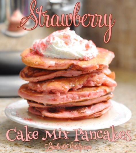 Strawberry Cake Mix Pancakes Recipe - fun breakfast idea made with pantry staples! Pretzel Dip Recipes, Cake Mix Pancakes, Cake Mix Donuts, Savory Cakes, Strawberry Pancakes, Strawberry Cake Mix, Breakfast And Brunch, Birthday Breakfast, Pancakes Easy