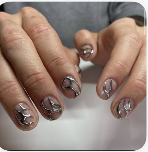 Chrome Nails Designs Men, Masculine Gel Nails, Masc Short Nail Designs, Mens Manicure Design Simple, Men’s Chrome Nails, Silver Nail Designs Short, Men Acrylic Nails, Nail Art Men Design, Men’s Nail Arts