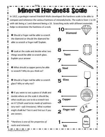 Minerals Hardness Scale Minerals Worksheet, Skeletal System Worksheet, Sixth Grade Science, Earth Science Lessons, Ngss Science, Montessori Teaching, Basic Science, Hardness Scale, Homeschool Board