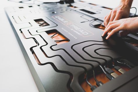 This circuit board desk integrates a cabling solution to give you the ultimate wire-free desk setup! | Yanko Design Surface Pro Desk Setup, Underdesk Cable Management, Modular Desk Organizer, Desk Pc Setup, Home Networking Setup, Cyberpunk Desk, Spaceship Room, Cable Management Diy, Control Panel Design