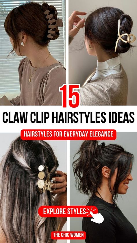 Top Claw Clip Hairstyles for Every Hair Length Long Bob Claw Clip, Updos With Claw Clips Long Hair, Long Hair Claw Clip Styles, How To Put Long Hair In A Clip, Claw Clips For Long Thick Hair, Elegant Clip Hairstyles, Hairstyles To Do With A Claw Clip, Cute Ways To Wear Claw Clips, Simple Claw Clip Hairstyles For Medium Hair