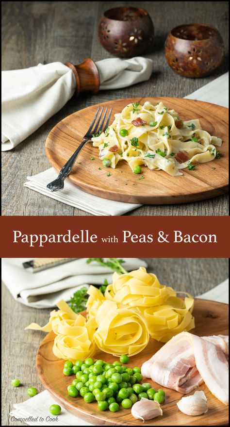 Pepperdella Pasta Recipe, Pasta Pappardelle, Peas And Bacon, Peas Bacon, Quick Pasta, Savoury Recipes, Easy Pork, Tasty Pasta, Winter Comfort