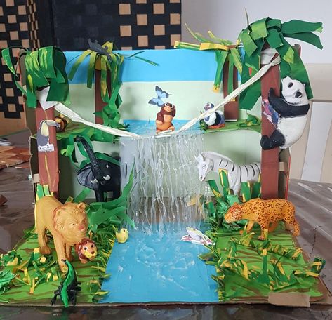 Macaw Habitat Project, Grassland Biome Shoebox Project, Biome In A Box Project Rainforest, 3d Rainforest Project, Tropical Rainforest Diorama Ideas, Forest Habitat Project, Jungle Projects For Kids, Rainforest Diorama Shoebox For Kids, Rainforest Biome Shoebox Project