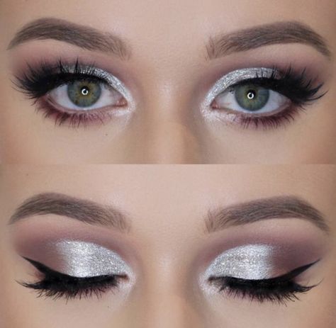 Prom Eyes, Fast Makeup, Silver Eye Makeup, Wedding Hairstyles And Makeup, Silver Makeup, Silver Eyeshadow, Wedding Eye Makeup, Prom Eye Makeup, Formal Makeup