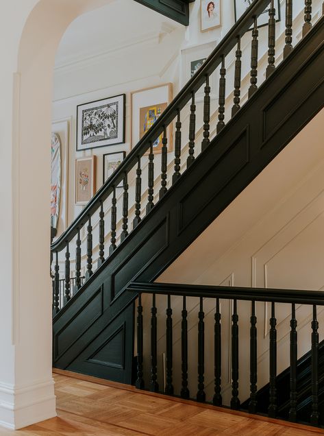 Anna Polonsky Puts a New Spin on a Classic Brownstone Modern Brownstone Interiors, Staircase Before And After, Brownstone Hallway, Brownstone Vestibule, Brownstone Stairs, New York Brownstone Interior, Nyc Brownstone Interior, Stairwell Runner, Brooklyn Brownstone Interior