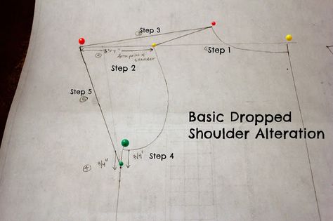 Change basic bodice pattern to a dropped shoulder bodice from Project Run and Play: Sewing Friends: Marnae from the Powell Family Drop Shoulder Shirt Pattern, Drop Shoulder Pattern, Basic Bodice, Tips Sewing, Diy Sy, Sewing Sleeves, Sewing Tops, Drop Shoulder Shirt, Sewing Alterations