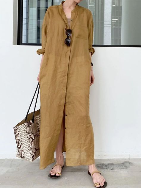 Loose Shirt Dress, Long Dress Design, Long Linen Dress, Dress Stand, Cotton Linen Dresses, Linen Shirt Dress, Shirt Dress Casual, Dress Shirts For Women, Women Long Dresses