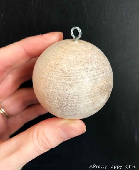 Wooden Ball Ornaments Diy Christmas, Wood Ball Ornaments, Wood Ball Crafts, Wooden Ball Crafts, Wooden Ball Ornaments, Ornament Tags, Finding A Hobby, Wood Tags, Simple Christmas Tree