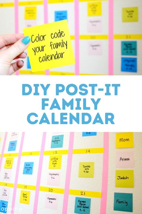 It's a never-ending battle in my house to be and stay organized. Being a working mom with 2 kids and a husband. We all have busy schedules. I'm sure many of you can relate. With this in mind, I created a giant family calendar with Post-it® Notes from the new Post-it® Brand World of Color collections, color coded for each person and their activities. #organization #calendar Big Family Calendar, Post It Calendar Wall, Mom Calendar Organization, Family Communication Board, Diy Family Calendar, Family Wall Calendar Ideas, Family Schedule Board, Family Calendar Ideas, Summer 2023 Ideas