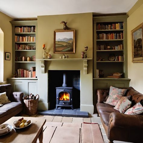 Terrace Cottage Living Room, Small English Living Room Ideas, Small Cottage Sitting Room, Cottage Snug Room, Low Ceiling Living Room Decor, Cosy English Living Room, Cottage Tv Room, Exposed Brick Fireplace Living Room, Small Country Living Room