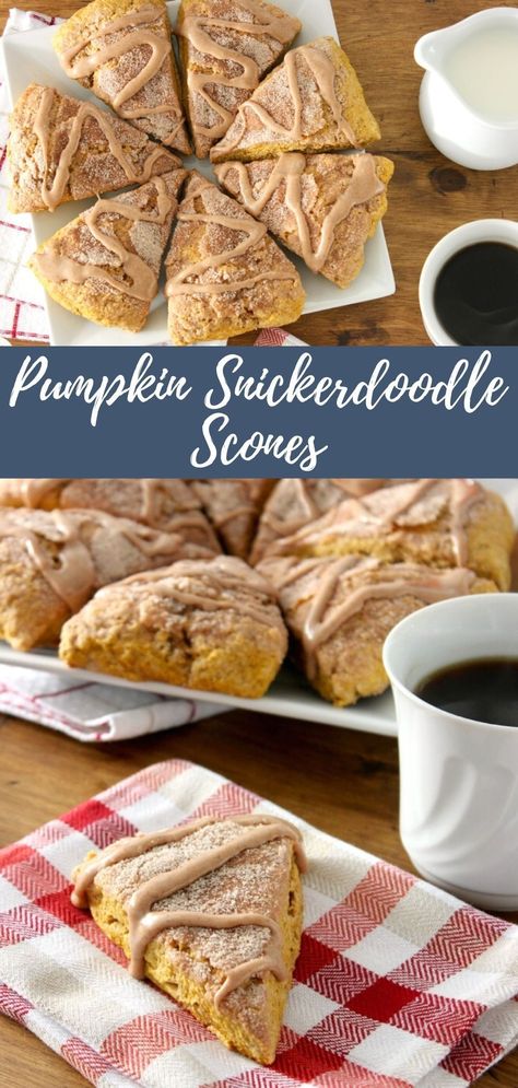 These soft, tender Pumpkin Snickerdoodle Scones are filled with pumpkin and warm pumpkin pie spices! A crackly, cinnamon sugar topping gives the scones a little crunch! #scones #pumpkinscones #pumpkin Pumpkin Pie Scones, Pumpkin Snickerdoodle Scones, Sourdough Pumpkin Scones Recipe, Thanksgiving Scones, Halloween Scones, Snickerdoodle Scones, Gathering Recipes, Pumpkin Scones Recipe, Apple Scones