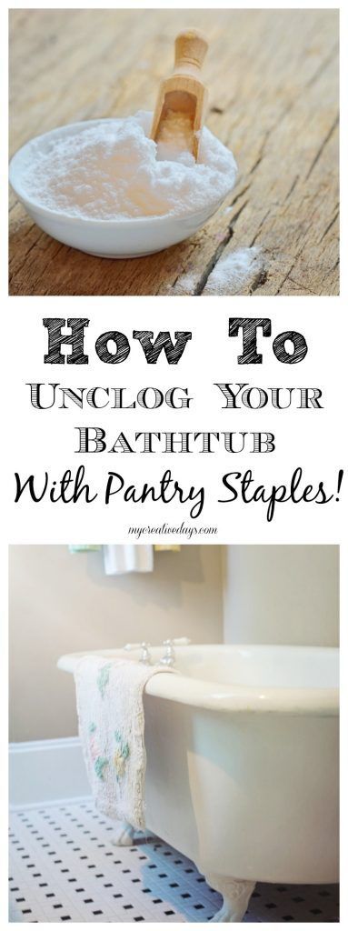 How To Unclog Your Bathtub Drain With Pantry Staples - Is your bathtub not draining properly? This post on How To Unclog Your Bathtub Drain With Pantry Staples with have in functioning correctly in no time! All you need are your pantry staples! Unclogging Bathtub, Cleaning Bathtub, Unclog Bathtub Drain, Clogged Drain Bathtub, Bathtub Ideas, Diy Bathtub, Diy Household Tips, Unclog Drain, Clean Bathtub