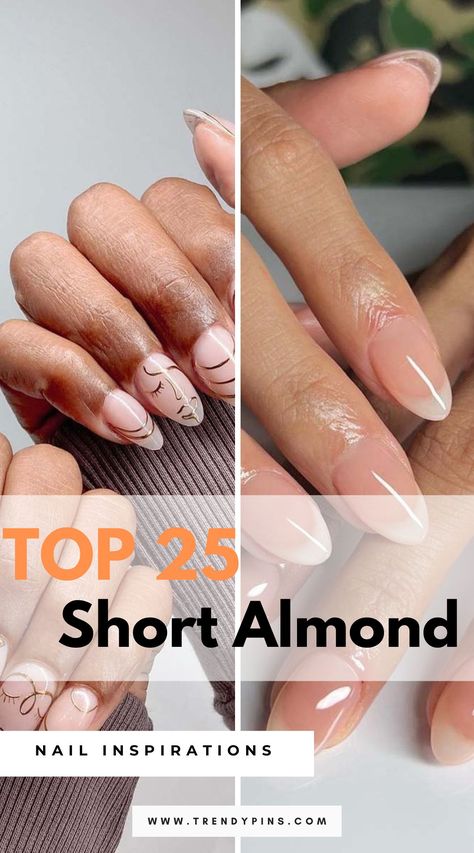 Short Almond Nail Designs 2 Classic Almond Nails Simple, Short Almond Nails Minimalist, Asymmetrical French Tip Nails, Subtle Nails Almond, Short Almond Neutral Nails, Acrylic Overlay Nails Short Designs, Almond Nails Short Design, Short Almond Gel X Nail Designs, Nude Nail Designs Almond Shape