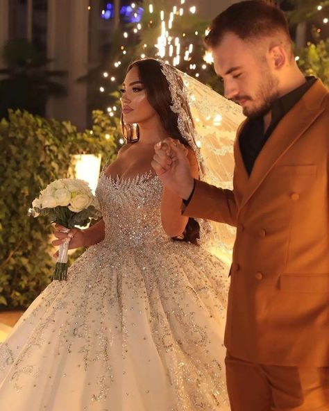 Wedding Dresses With Crowns, Balkan Wedding Dress, Wedding Dress With Gold Jewelry, Syrian Wedding Dress, Orthodox Wedding Dress, Middle Eastern Wedding Dress, Mafia Wedding Dress, Arabic Bride Dress, Albanian Wedding Dress