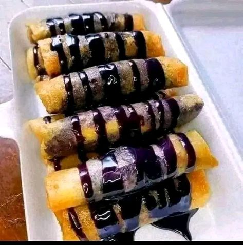 Cheesy Ube Cheese Turon Malagkit, Ube Turon With Cheese, Ube Turon Malagkit With Cheese, Ube Cheese Turon, Ube Turon, Pretty Food, Aesthetic Food, Cheese, Quick Saves