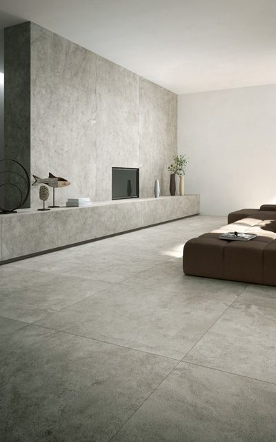 Concrete Interior Design, Floor Tiles Design, Tiles Living Room, Concrete Interiors, Concrete Walls, Living Room Tiles, Concrete Home, Grey Flooring, Tiles Design