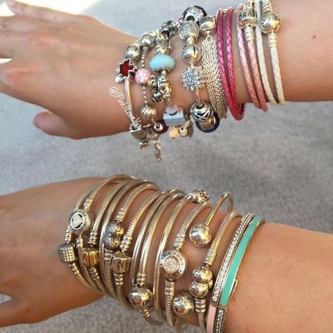 IPinkILoveYou on Instagram: “Stacking for fun 💪💪#pandora #pandorabracelet #pandorabangle #theofficialpandora #myarmparty #pandorajewelry #mypandora #mypandorastory…” Pandora Stack, Pandora Design, Bangle Stack, Pandora Bangle, Stacked Bangles, Bracelet Ideas, Pandora Bracelets, Pandora Bracelet, Bracelet Stack