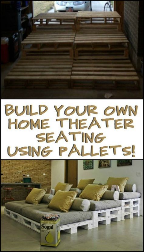 Have Your Own Cinema at Home By Building a Pallet Movie Theater Sofa! Cinema At Home, Build Your Own Home, Movie Theater Rooms, Theater Sofa, Zimmer Diy, Theater Room Design, Built In Sofa, Movie Room Decor, Home Cinema Room