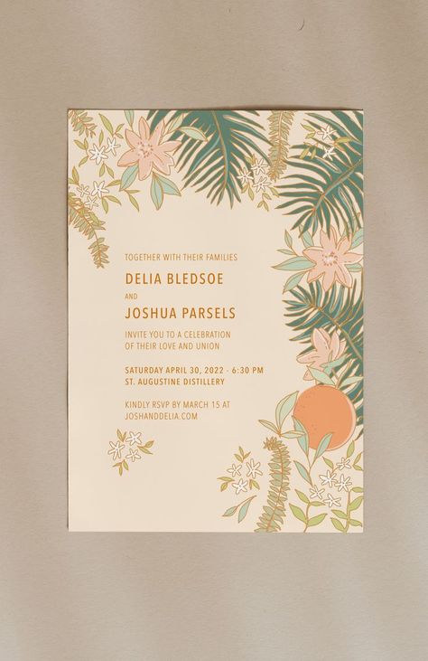 Custom 5" x 7" modern wedding invitation featuring hand-drawn floral artwork. Perfect design for boho-chic, naturalist, tropical, and beach weddings. Beach Party Invitations, Beach Invitations, Tropical Invitations, Beach Theme Wedding Invitations, Chic Invitation, Tropical Beach Wedding, Boho Invitations, Tropical Wedding Invitations, Florida Beach Wedding