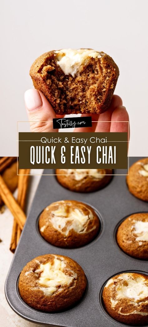 Quick & Easy Chai Cheesecake Muffins - Ready in 30 Minutes - Tastilly Muffins Cream Cheese, Cream Cheese Filling Recipe, Chai Cheesecake, Chai Muffins, Easy Honey Garlic Chicken, Cheesecake Muffins, Moist Muffins, Apple Cinnamon Muffins, Chai Recipe