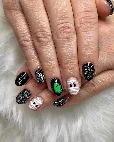 Frankenstein ghost! 💚 • • • • #structuredgelnails #gelpolish #handpainted #handpaintednailart #luminarynails #nailart #luminary #nailinspo #summernails #nailsofinstagram #nailday #luminary #hardgel #structredmanicure #homebasednailtech #fallnails #easyfall nails #luminarynails#luminarynailsystems #nailtech #scnailtech @gelbabyla @dndgel @luminary_nail_systems @madam_glam @daily_charme • @luminarynailsystems builder in “Clarity” Frankenstein Nails, Madam Glam, Painted Nail Art, Hard Gel, Easy Fall, Frankenstein, Nail Tech, Gel Polish, Summer Nails