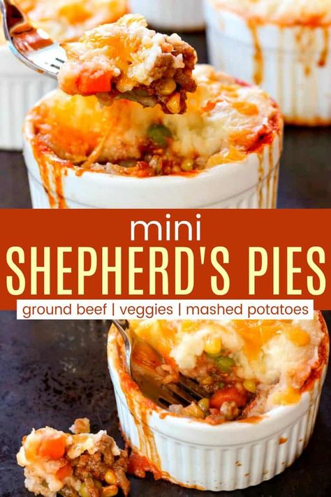 Personal Shepards Pie, Individual Shepards Pie Recipe, Mini Shepards Pie, Mini Casserole Dish Recipes, Ramekin Meals, Ramekins Recipes, Brunch Tapas, Mashed Potatoes With Cheese, Irish Shepherds Pie Recipe