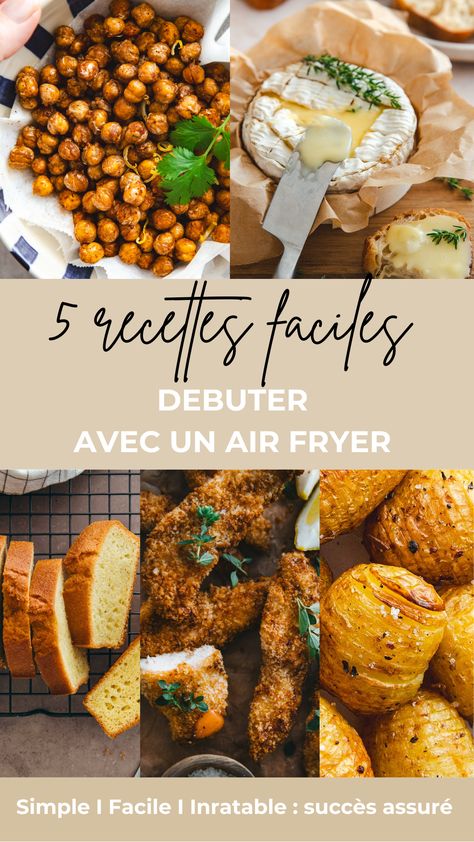 5 recettes faciles et délicieuses pour cuisiner avec un Air Fryer quand on débute : pois chiches apéro, camembert rôti, gâteau au yaourt, filets de poulet panés et pommes de terre Hasselback Airfryer Recipes Dessert, Desserts Air Fryer, Air Fryer Ideas, Healthy Airfryer, Air Fryer Ninja, Air Flyer, Airfryer Recipes, Easy Air Fryer, Air Fryer Healthy