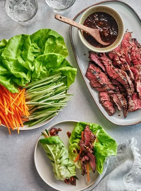 Flap Steak Recipes, Steak Lettuce Wraps, Lettuce Burger, Grazing Plate, Flap Steak, Animal Foods, Steak Wraps, Homemade Vinaigrette, Beef Lettuce Wraps