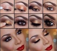 Les 50 plus beaux maquillages | Astuces de filles | Page 2 Eye Makeup For Red Dress, 1980 Makeup, Eye Makeup Red Dress, Red Quinceanera Ideas, Prom Makeup For Brown Eyes, Makeup Ojos, Gold Smokey Eye, Red Eye Makeup, New Years Eve Makeup