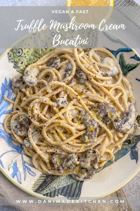 Vegan Truffle Mushroom Cream Bucatini Sauces For Pasta, Mushroom Dishes, Cream Sauces, Vegan Truffles, Truffle Mushroom, Mushroom Cream Sauces, My Favorite Food, Mushroom Dish, Pasta Rice