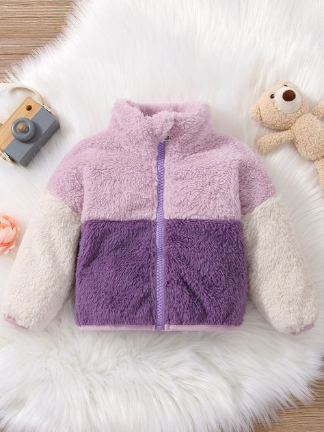 Purple Casual  Long Sleeve Flannel Colorblock Teddy  Slight Stretch Winter Baby Clothing Flannel Coat, Winter Baby Clothes, Baby Inspiration, Baby Coat, Skirts For Kids, Baby Jacket, Winter Baby, Long Sleeve Flannel