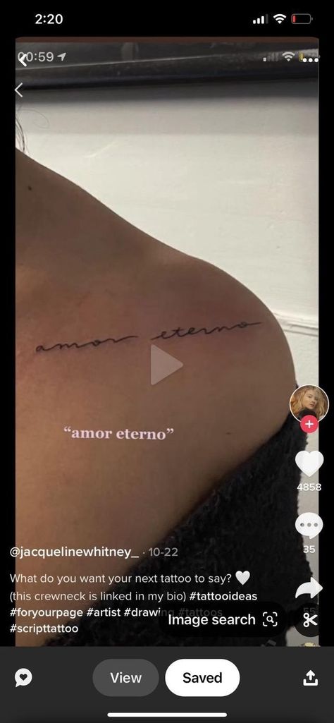 Fine Line Spanish Tattoo, Amor Eterno Tattoo Ideas, Spanish Tattoos, Amor Tattoo, Tattoo Script, Tattoo Inspo, Tattoo Idea, Pretty Tattoos, Tiny Tattoos