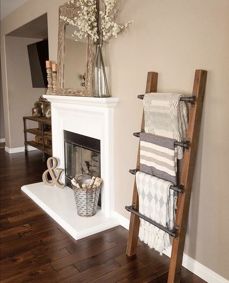 Blanket Ladder Decor, Wooden Blanket Ladder, Diy Blanket Ladder, Blanket Ladder, House Things, Humble Abode, Living Room Makeover, Living Room Inspo, Fireplace Decor