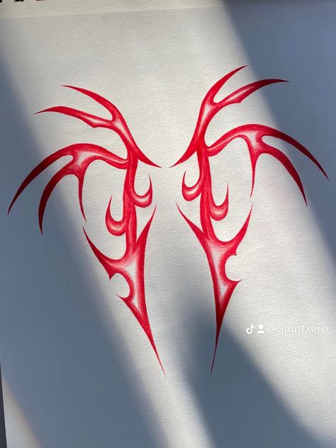 Red Cybersigilism Tattoo, Red And Black Fairy Tattoo, Small Cybersigil Tattoo, Tramp Stamp Cybersigil, Cybersigilism Back Tattoo Wings, Reflection Tattoo, Angel Tattoo For Women, Unique Butterfly Tattoos, Simple Tattoos For Guys