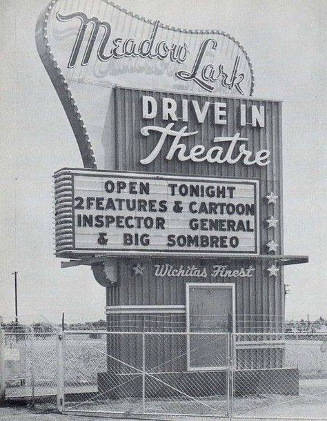 Meadowlark Drive In Theatre, Wichita, KS Drive Inn Movies, Meadow Lark, Drive In Movie Theater, Outdoor Cinema, American Symbols, Drive In Theater, Wichita Kansas, Vintage Neon, Movie Theaters