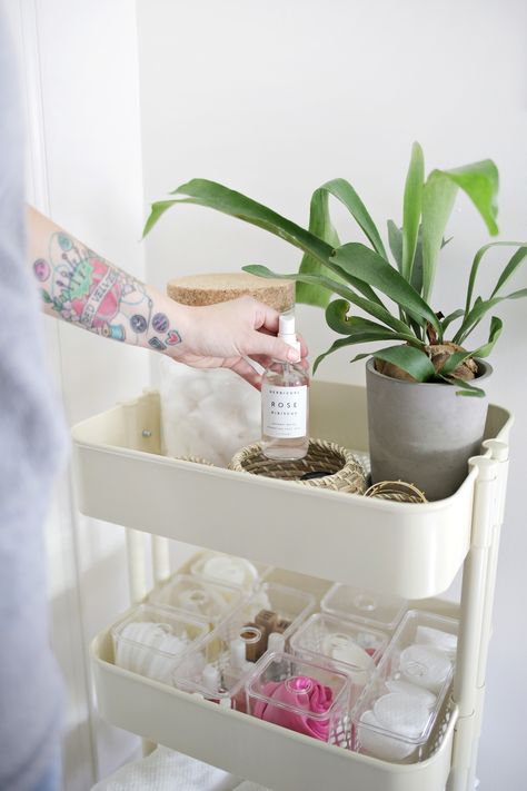 Bathroom Organization Tips Bathroom Cart, Facial At Home, Small Bathroom Organization, Rustic Bathroom Vanities, Ikea Bathroom, A Beautiful Mess, Rolling Cart, Tiny Space, Gorgeous Bathroom