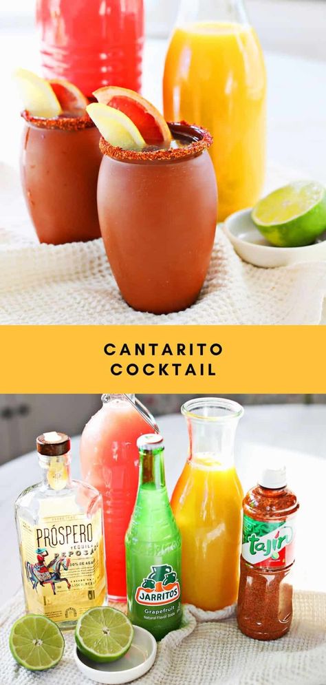 Cantarito Cocktail - A Beautiful Mess Cantarito Recipe, Cantaritos Recipe, Mexican Cocktails, Margarita Salt, Black Bean Dip, Grapefruit Soda, Strawberry Margarita, Reposado Tequila, Classic Margarita