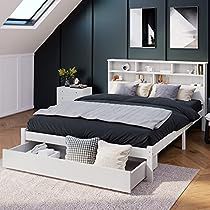 Wooden Double Bed Frame, Wooden Bed With Storage, Wooden Double Bed, Kids Single Beds, Double Bed With Storage, Pine Beds, Headboard With Shelves, Single Bed Frame, Bed Shelves