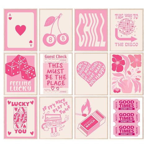 PRICES MAY VARY. Decorative Pink Preppy Posters: Enhance any room with our Set of 12 Unframed (8x10”) prints, perfect for adding a touch of chic and vibrant charm. Ideal for dorms, bedrooms, or any space needing a splash of color and style. Vibrant Dorm Wall Art For College Girls: Brighten your living space with these eye-catching pink posters, designed to create a joyful and inspiring atmosphere. Their uplifting messages and playful designs are sure to spark creativity and positivity. Charming Wall Decor Pink Bedroom, Bedroom Wall Art Pink, Wall Art Teenage Girls Room, Diy Pink Wall Decor, Cute Room Prints, College Dorm Wall Art, Poster Decorating Ideas, Pink Wall Posters, Pink Prints For Walls