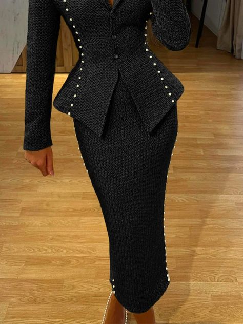 stylewe | stylewe Blazers And Skirts Outfits, Blazer Outfits Casual Classy, Tweed Gown, Suit Skirt Outfit, Skirt Suits For Women, Graduation Suit, White Skirt Suit, Posh Dresses, Everyday Skirt