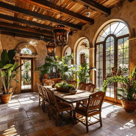 Mediterranean Style Dining Room, Italian Mediterranean Homes Interior, Colorful Mediterranean Interior, Greek Dining Room, Mediteranean Houses Interior Decor, Hacienda Dining Room, Mediterranean Style Homes Interior, Medeteranian Homes, Medditeranean Style Home Interior Design