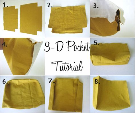 Pocket Tutorial, 3d Pocket, Sewing Pockets, Tote Tutorial, Diy Leather Bag, How To Make Purses, Sewing Bags, Fabric Purses, Diy Purse