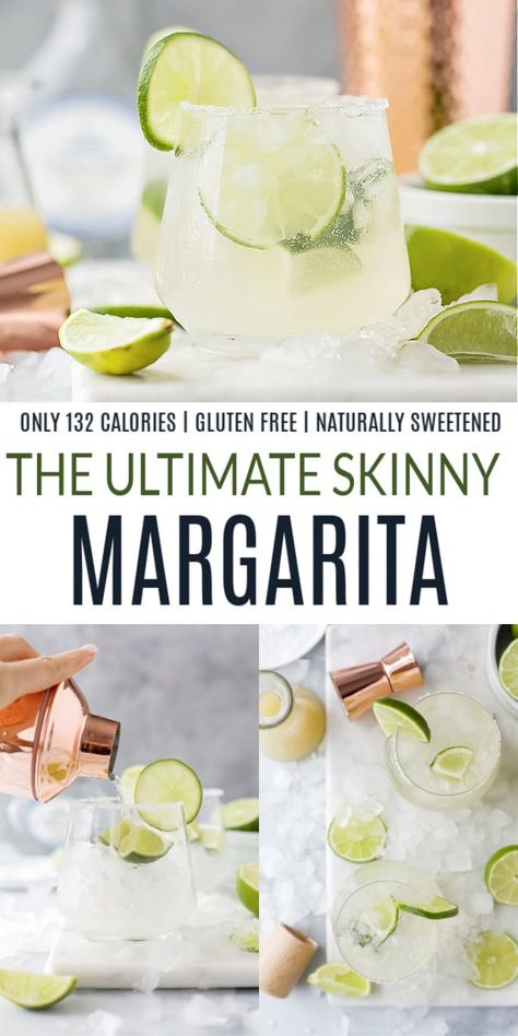 You're only 4 ingredients from these Ultimate Skinny Margaritas. A refreshing sip that's only 132 calories & naturally sweetened. The perfect margarita recipe you'll use all year round. Make a single serving or a pitcher, you're choice. #margaritas #margaritarecipes #cocktailrecipes #tequilarecipes #easycocktails #lowcaloriecocktails #lowcaloriedrinks #margs #joyfulhealthyeats Low Cal Margarita Recipe, Low Calorie Tequila Drinks, Healthy Margarita Recipe, Original Margarita Recipe, Marg Recipe, Pitcher Margarita Recipe, Healthy Margarita, Perfect Margarita Recipe, Margarita Mix Recipe