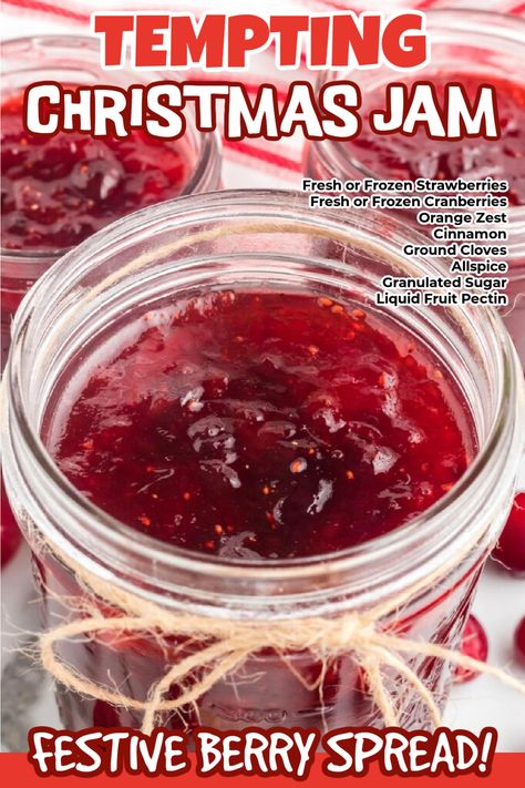 We love making homemade jams for this... - Eating on a Dime Christmas Jam Recipes Canning, Freezer Christmas Jam, Homemade Christmas Jam, Slow Cooker Christmas Jam, Christmas Jam Recipes Homemade, Merry Christmas Jam Recipe, Merry Christmas Jam, Spiced Christmas Jam Recipes, Christmas Jam Recipes