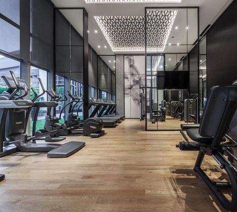 Ascott Orchard Singapore by CL3 | Hotel interiors Orchard Singapore, Fitness Center Design, Gym Design Interior, Luxury Gym, Interior Window, Hotel Gym, Gym Room At Home, Gym Interior, Home Gym Design