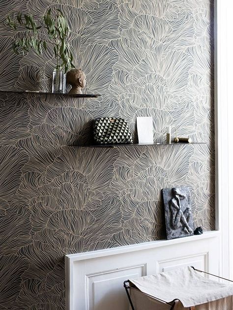 Coral Wallpaper - Dark Green/Gold 2 Ferm Living Wallpaper, Coral Wallpaper, Feather Wallpaper, Homemade Furniture, Inspirational Wallpapers, Modern Wallpaper, Wallpaper Online, Ferm Living, Nordic Design