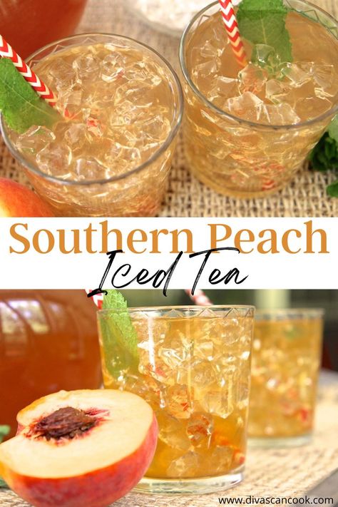 Sweet Ice Tea, Peach Iced Tea Recipe, Cold Drinks Recipes, Homemade Iced Tea, Peach Iced Tea, Iced Tea Recipe, Divas Can Cook, Peach Syrup, Peach Ice Tea