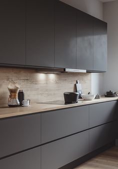 KS Kitchen on Behance Minimalist Dekor, Серая Кухня, Grey Kitchen Designs, Minimal Kitchen, Salon Interior Design, Kitchen Room Design, Kitchen Inspiration Design, Kitchen Furniture Design, Grey Kitchen