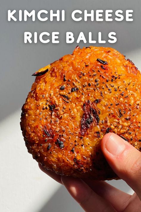 Korean Fried Rice Balls, Gochujang Cheesy Rice Balls, Kimchi Fried Rice Balls, Kimchi Cheese Rice Balls, Rice Cheese Balls, Vegetarian Rice Balls, Crispy Rice Balls, Crispy Rice Recipes, Korean Rice Balls Recipes